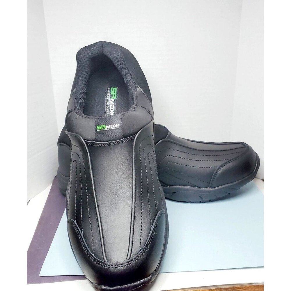 SR Max Charlotte Womens Black Slip On Slip Resistant Soft Toe Work Shoe Leather